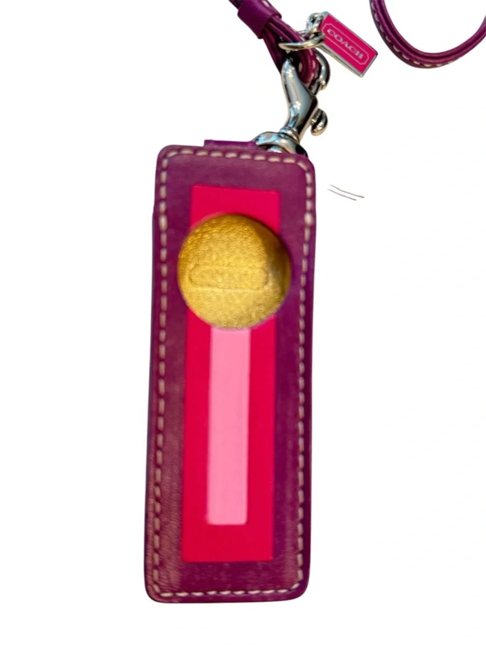 Coach Two-Tone Plum and Bright Pink Leather Lanyard tablet or phone accessories